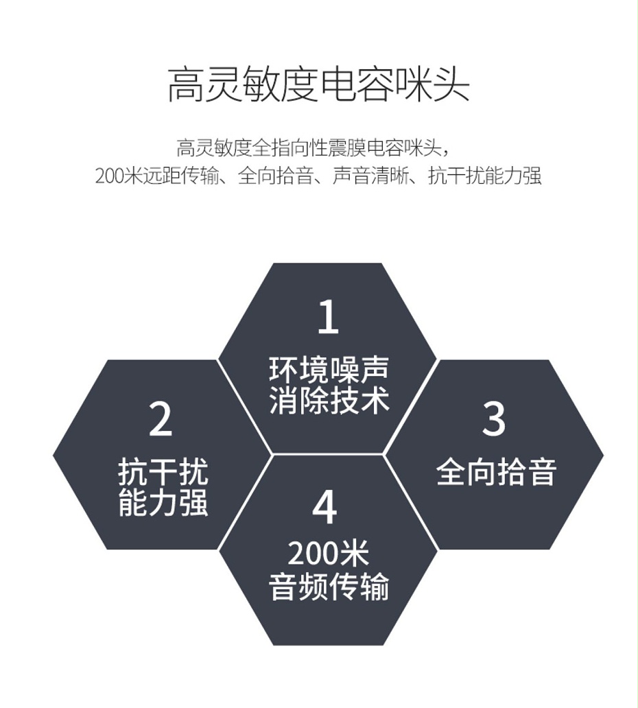 海康威視DS-2FP1020-B 通用拾音器 ①、採用高靈敏度全指向性震膜電容咪頭，全向拾音、聲音清晰自然； ②、採用專業音頻處理技術，有效防止語音信号失真及衰減； ③、内置雷擊保護、電源極性反接保護和靜電保護； ④、符合RoHS标準，在結構上不含有歐盟禁用的危害性物質； ⑤、通過歐盟CE标準，美國FCC認證； 通用拾音器 通用拾音器 通用拾音器 拾音器 拾音器 拾音器