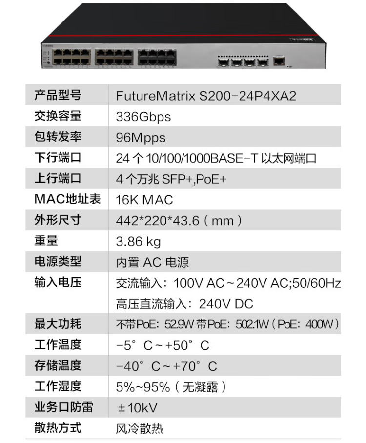 華爲 S200-24P4X-A2 萬兆PoE交換機